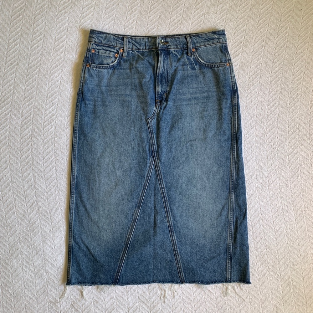 Grlfrnd‎ Maxi Skirt Women’s 30 Blue Amara Back Slit Pencil Skirt Denim Coquette